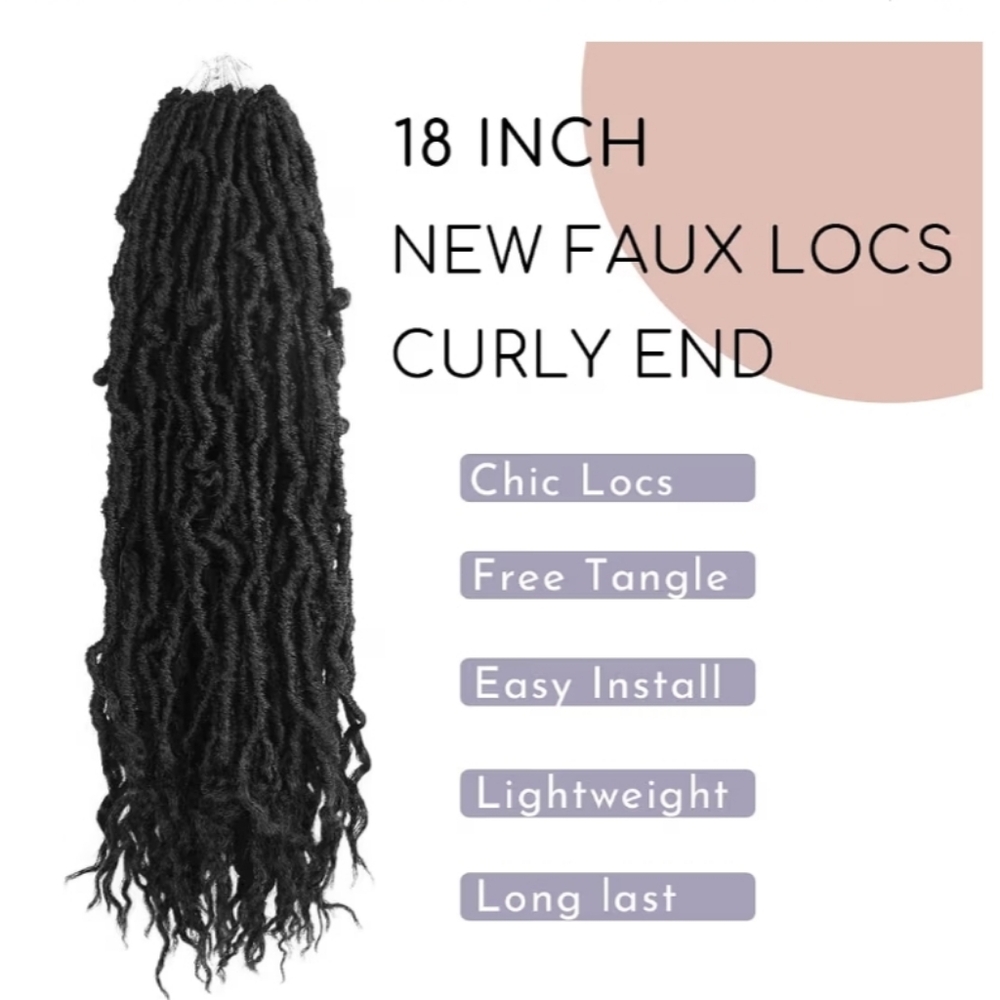 Faux Locs Crochet Hair 18 Inch, Boho Soft Crochet Locs with Curly Ends, (6 Packs
